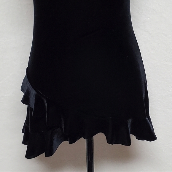 VINTAGE Shirley of Hollywood Black Velvet  Asymmetric Ruffle Mini Lingerie Dress - Picture 6 of 15